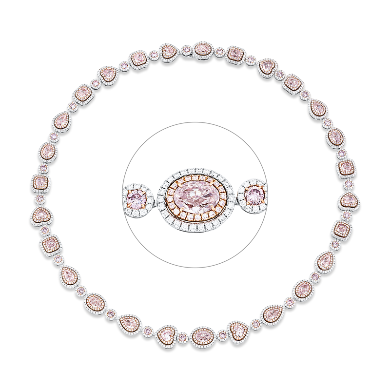 18 kt WG+RG, 27 GIA, 518 Brill. 4,65 ct, pink-vsi, 993 Brill. 4,95 ct, TW-vsi, 27 Fant-Schl. 14,00 ct, pink-vsi/si