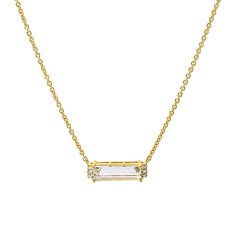 Collier 14 kt GG, mit ZÖ 40 cm + 43 cm, 6 Brill. 0,03 ct, W-pi, 1 Amethyst 1,28 ct grün