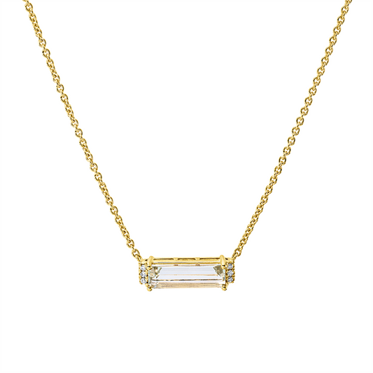 Collier 14 kt GG, mit ZÖ 40 cm + 43 cm, 6 Brill. 0,03 ct, W-pi, 1 Amethyst 1,28 ct grün