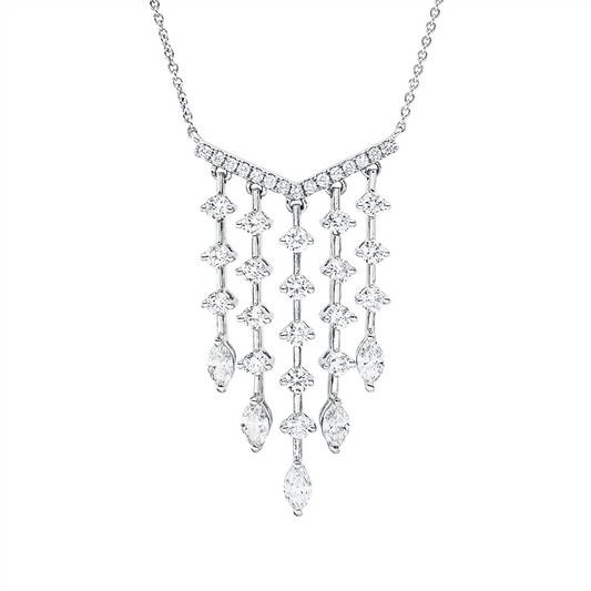 Collier 18 kt WG, mit ZÖ 43 cm, 19 Brill. 0,78 ct, TW-si, 5 Nav. 0,52 ct, TW-vsi, 15 Brill. 0,10 ct, TW-si
