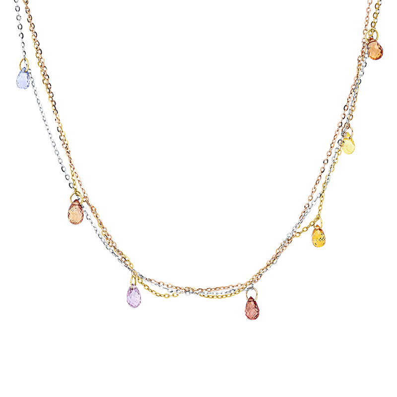 Collier 18 kt WG+GG+RG, 10 Saphire 5,20 ct multicolor