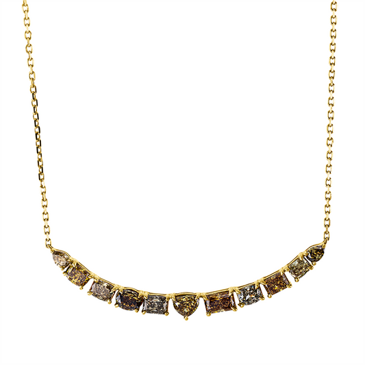 Collier 18 kt GG, mit ZÖ 40,6 cm, 11 Fant-Schl. 2,52 ct, braun