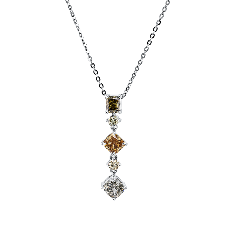 Collier 18 kt WG, 3 Fant-Schl. 1,23 ct, braun, 2 Brill. 0,13 ct, gelb