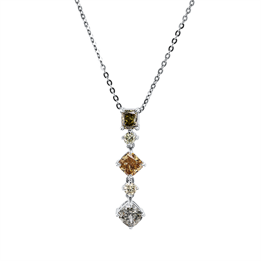 Collier 18 kt WG, 3 Fant-Schl. 1,23 ct, braun, 2 Brill. 0,13 ct, gelb