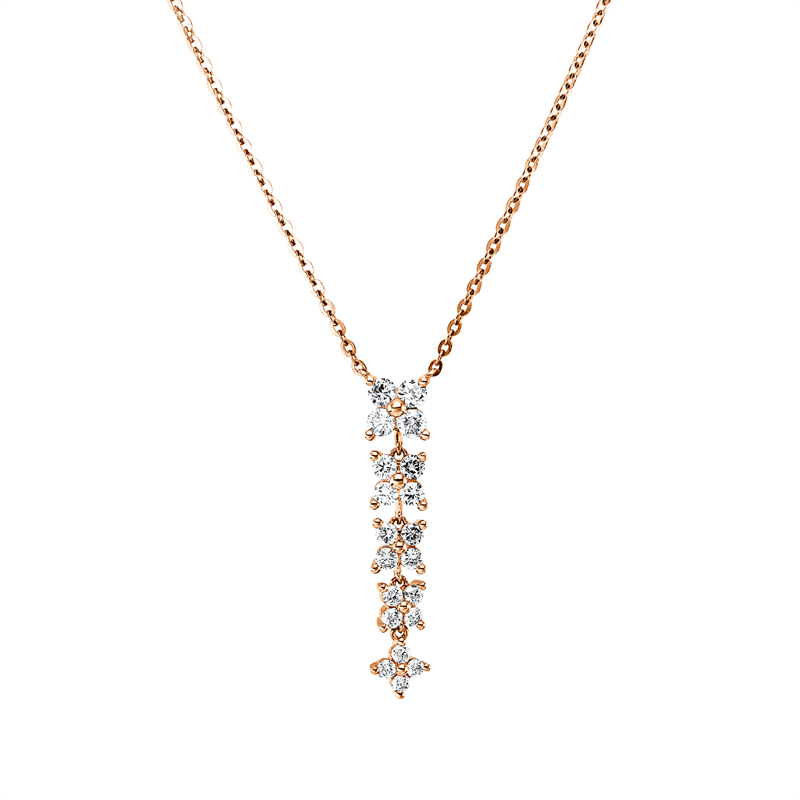 Collier 18 kt RG, mit ZÖ 40 cm + 43 cm, 20 Brill. 0,86 ct, I-si