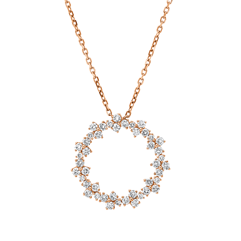 Collier 18 kt RG, mit ZÖ 43,0 cm + 40,0 cm, 44 Brill. 1,13 ct, I-si