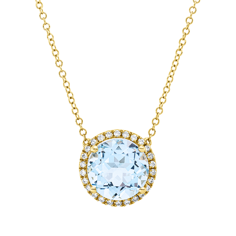 Collier 18 kt GG, mit ZÖ 40,6 cm, 26 Brill. 0,15 ct, TW-si, 1 Topas 3,70 ct sky blue