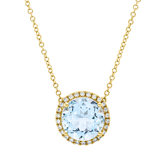 Collier 18 kt GG, mit ZÖ 40,6 cm, 26 Brill. 0,15 ct, TW-si, 1 Topas 3,70 ct sky blue