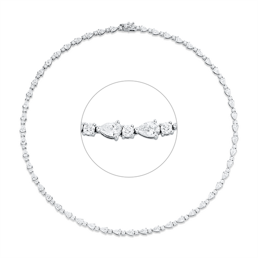 Collier 18 kt WG, 52 Tropfen 9,42 ct, TW-vsi, 52 Brill. 2,50 ct, TW-vsi