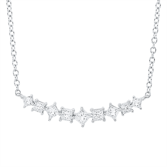 Collier 14 kt WG, mit ZÖ 40 cm + 43 cm, 9 Princ. 0,66 ct, W-si