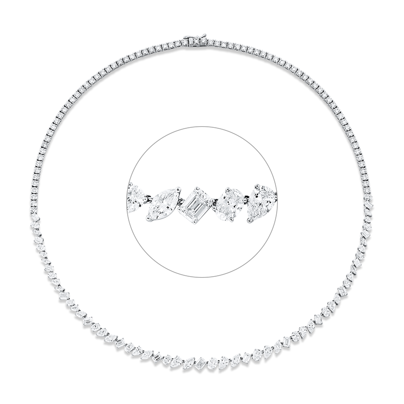 Collier 18ktWG,13 Tropfen 2,05ct,15 Oval 2,43ct,14 Nav.1,96ct,15 Sm 2,80ct,76 Brill.5,97ct, TW-si