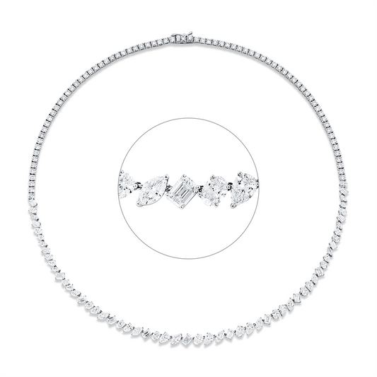 Collier 18ktWG,13 Tropfen 2,05ct,15 Oval 2,43ct,14 Nav.1,96ct,15 Sm 2,80ct,76 Brill.5,97ct, TW-si