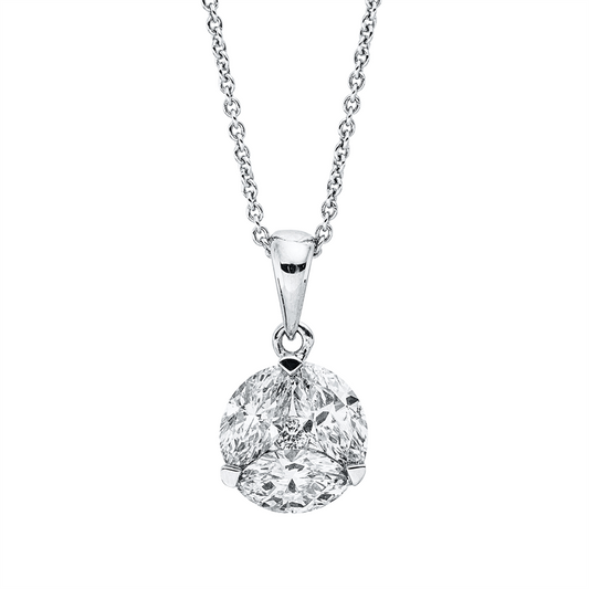 Collier 18 kt WG, mit ZÖ 40 cm + 41,5 cm, 3 Nav. 0,71 ct, TW-si/pi, 1 Brill. 0,02 ct, TW-si/pi