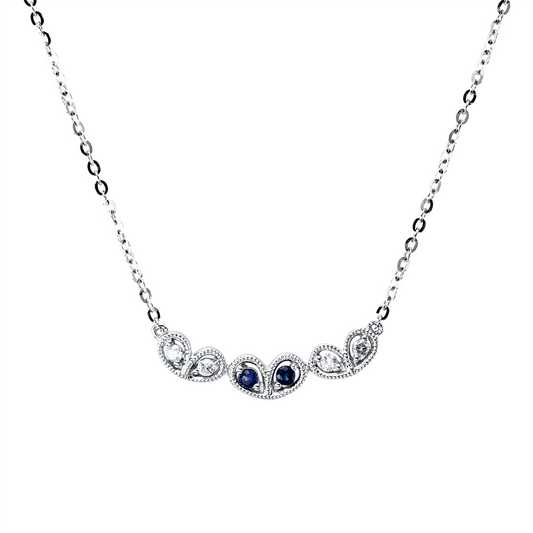 Collier 18 kt WG, mit Silikonschieber, 4 Brill. 0,05 ct, TW-si, 2 Saphire 0,05 ct blau