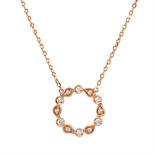 Collier 18 kt RG, mit ZÖ 45,0 + 43,0 cm, 12 Brill. 0,09 ct, TW-si