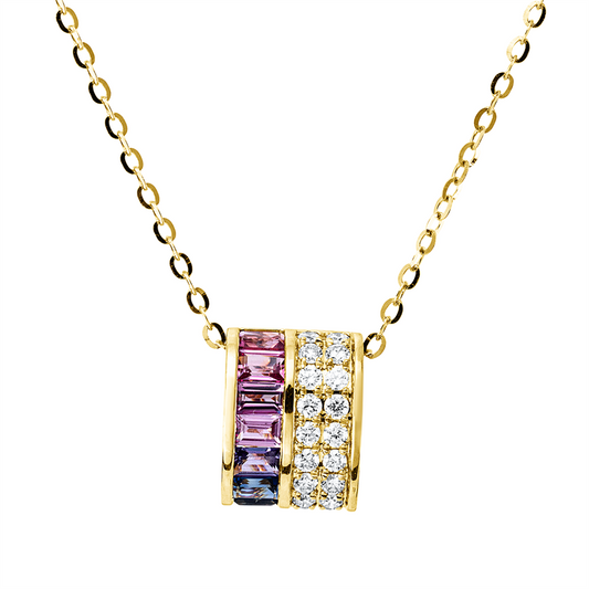 Collier 18 kt GG, mit ZÖ 43,5 cm + 42,0 cm, 18 Brill. 0,25 ct, W-si, 7 Saphire 0,62 ct multicolor