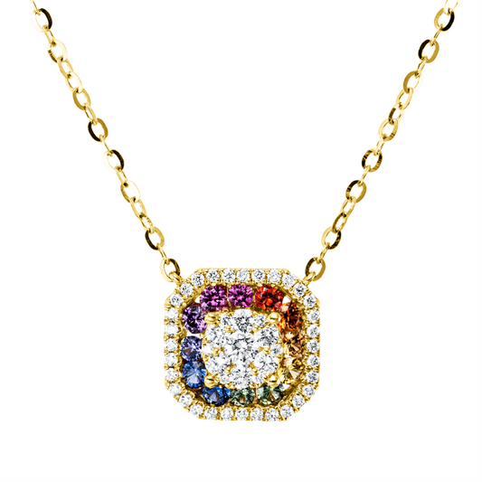 Collier 18 kt GG, mit ZÖ 43,5 cm + 42,0 cm, 45 Brill. 0,30 ct, TW-si, 12 Saphire 0,33 ct multicolor