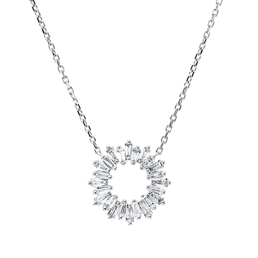 Collier 18 kt WG, mit ZÖ 42,5 cm + 40,0 cm, 24 Trap. 0,65 ct, TW-si