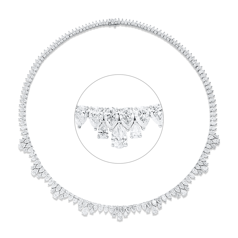 Collier 18 kt WG, 162 Tropfen 27,07 ct, F/TW-vsi/si