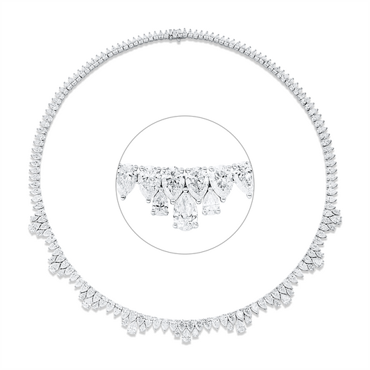 Collier 18 kt WG, 162 Tropfen 27,07 ct, F/TW-vsi/si