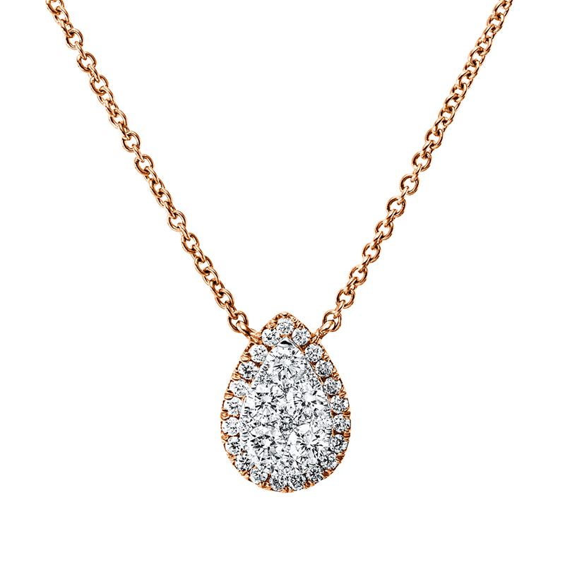 Collier 18 kt RG+WG, mit ZÖ 40 cm + 43 cm, 2 Brill. 0,03 ct, 5 Brill. 0,29 ct, 26 Brill. 0,14 ct, TW-si