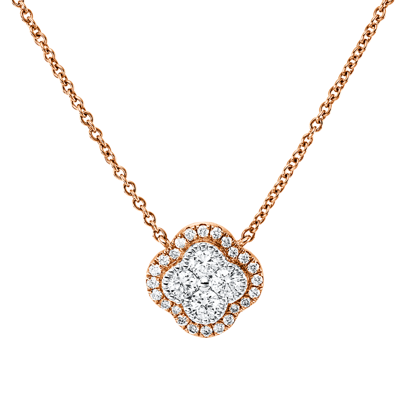 Collier 18 kt RG+WG, mit ZÖ 40 cm + 43 cm, 4 Brill. 0,26 ct, TW-si, 24 Brill. 0,13 ct, TW-si