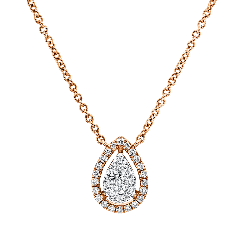Collier 18 kt RG+WG, mit ZÖ 40 cm + 43 cm, 1 Brill. 0,01 ct, 3 Brill. 0,08 ct, 28 Brill. 0,13 ct, TW-si