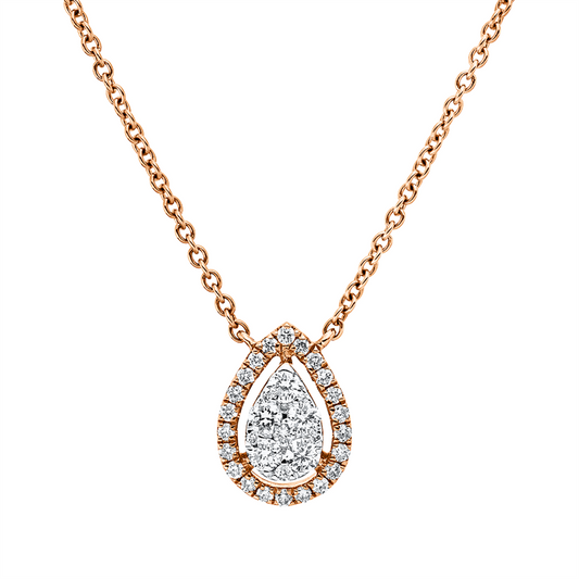 Collier 18 kt RG+WG, mit ZÖ 40 cm + 43 cm, 1 Brill. 0,01 ct, 3 Brill. 0,08 ct, 28 Brill. 0,13 ct, TW-si