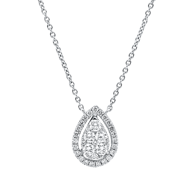 Collier 18 kt WG, mit ZÖ 40 cm + 43 cm, 2 Brill. 0,02 ct, TW-si, 5 Brill. 0,29 ct, TW-si, 28 Brill. 0,18 ct, TW-si