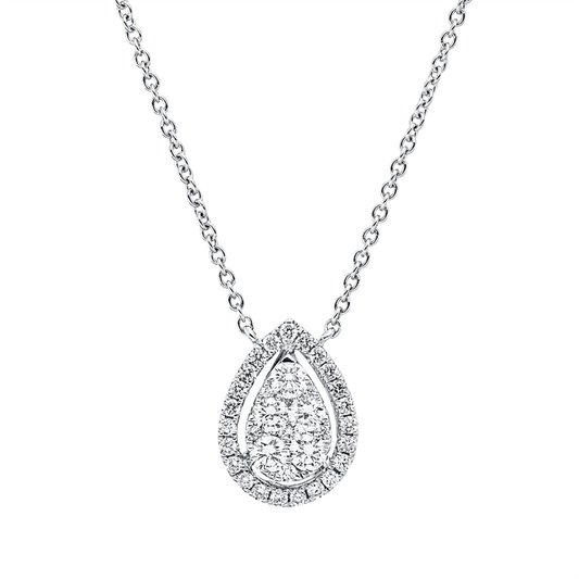 Collier 18 kt WG, mit ZÖ 40 cm + 43 cm, 2 Brill. 0,02 ct, TW-si, 5 Brill. 0,29 ct, TW-si, 28 Brill. 0,18 ct, TW-si