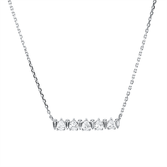 Collier 18 kt WG, mit ZÖ 40 cm, 5 Tropfen 0,41 ct, TW-si, 6 Trap. 0,12 ct, TW-si