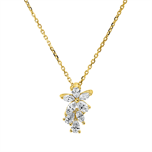 Collier 18 kt GG, mit ZÖ 40 cm, 4 Nav. 0,14 ct, TW-si, 3 Tropfen 0,14 ct, TW-si, 1 Oval 0,06 ct, TW-si