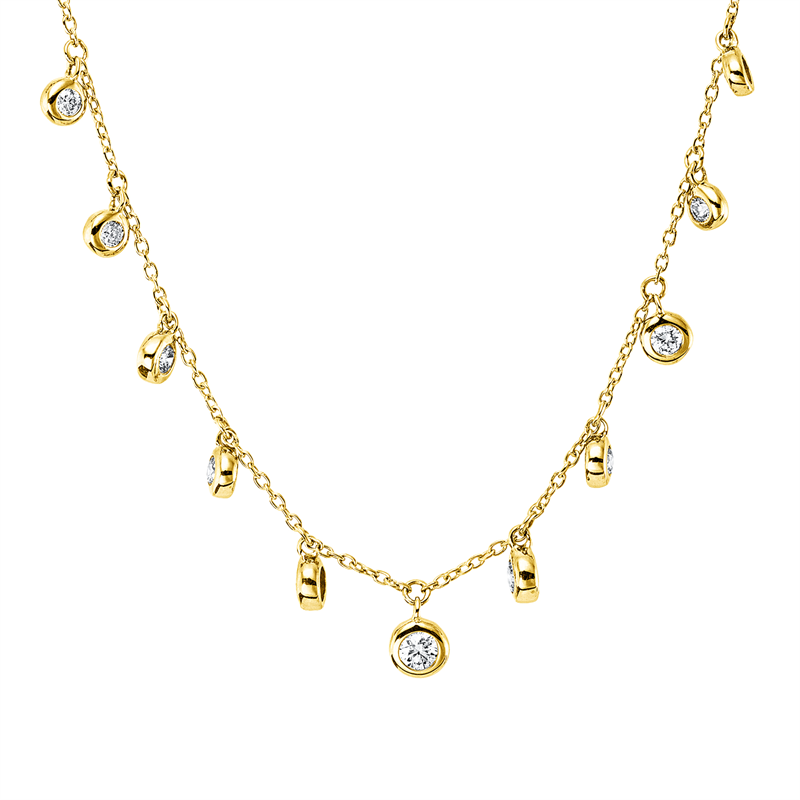 Collier 14 kt GG, mit ZÖ 42,5 cm + 40,0 cm, 27 Brill. 0,55 ct, TW-si