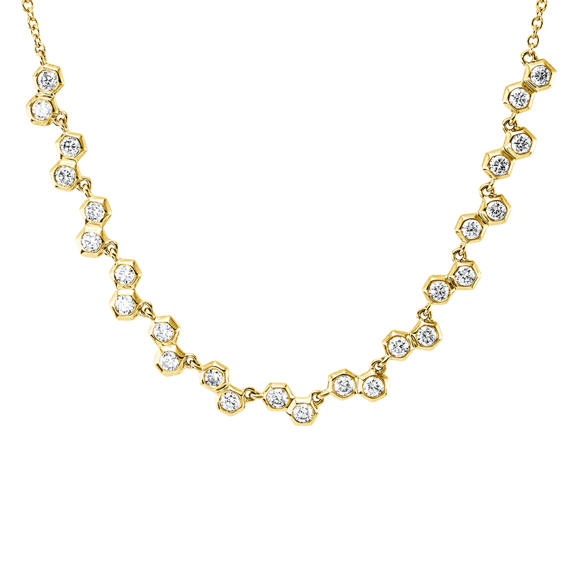 Collier 14 kt GG, mit ZÖ 42,5 cm + 40,0 cm, 26 Brill. 0,66 ct, W-si