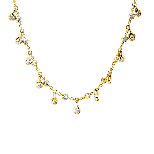 Collier 14 kt GG, mit ZÖ 42,5 cm + 40,0 cm, 25 Brill. 0,40 ct, W-si