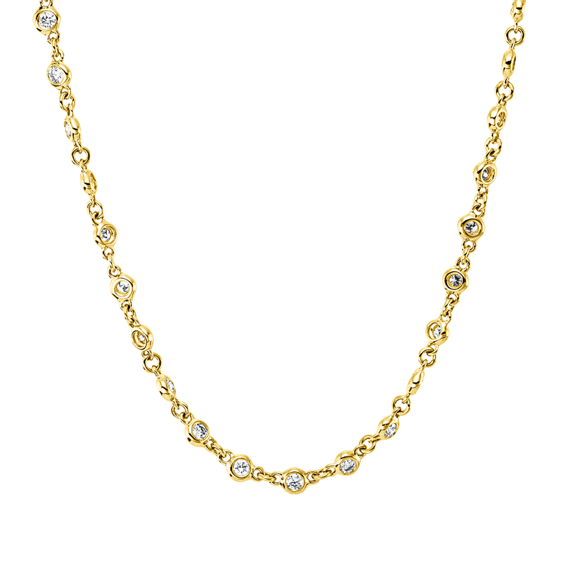 Collier 18 kt GG, mit ZÖ 42,5 cm + 40,0 cm, 25 Brill. 0,47 ct, W-si