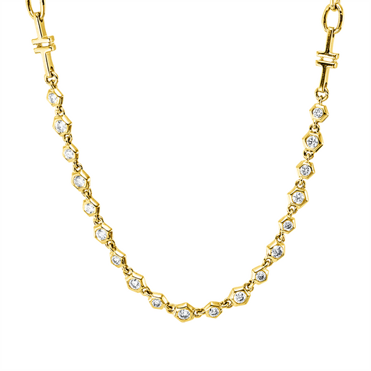 Collier 14 kt GG, mit ZÖ 42,5 cm + 40,0 cm, 19 Brill. 0,35 ct, W-si