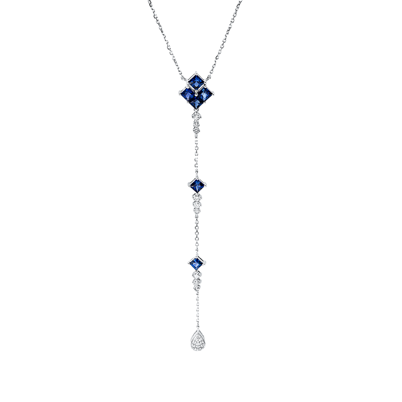 Collier 18 kt WG, 21 Brill. 0,56 ct, TW-si, 11 Brill. 0,08 ct, TW-si, 10 Saphire 2,55 ct blau