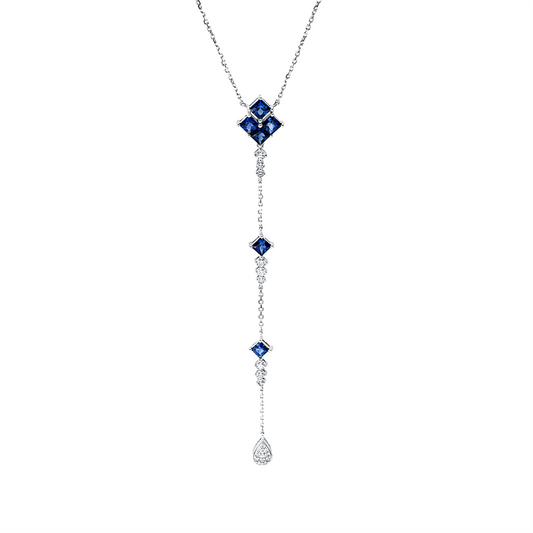 Collier 18 kt WG, 21 Brill. 0,56 ct, TW-si, 11 Brill. 0,08 ct, TW-si, 10 Saphire 2,55 ct blau