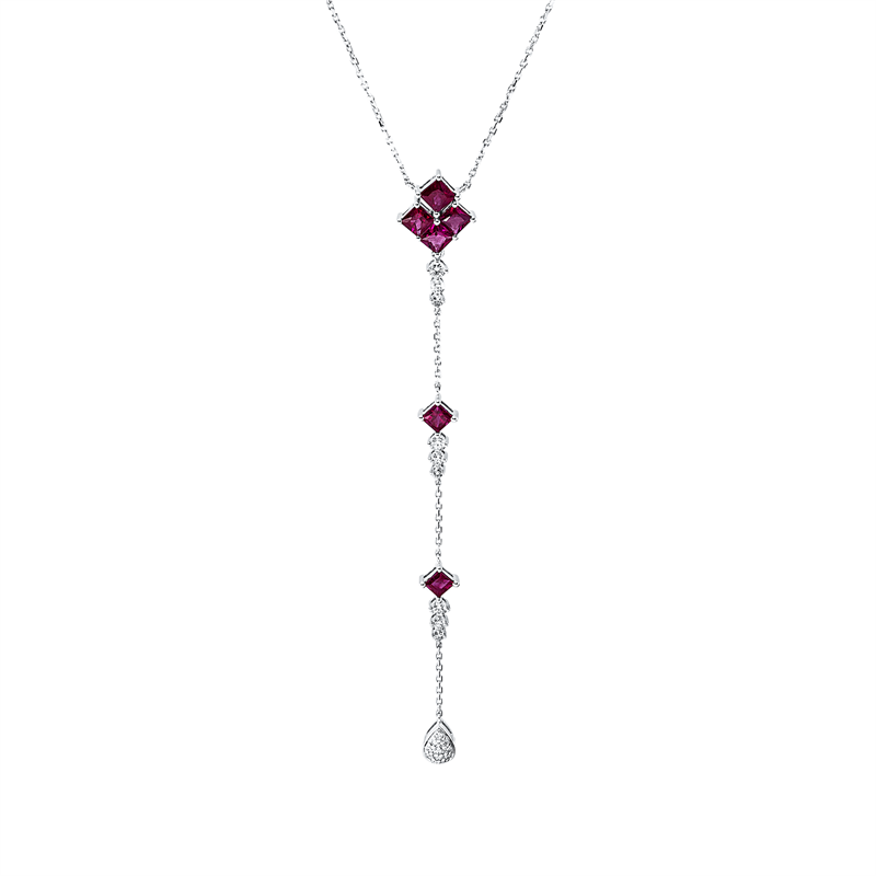 Collier 18 kt WG, 21 Brill. 0,55 ct, TW-si, 11 Brill. 0,07 ct, TW-si, 10 Rubine 2,53 ct rot