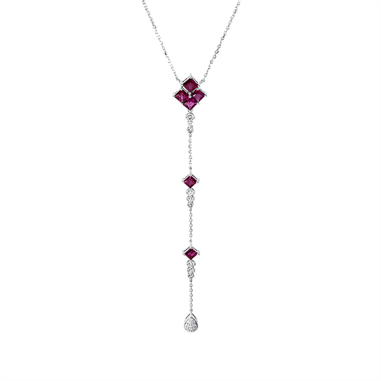Collier 18 kt WG, 21 Brill. 0,55 ct, TW-si, 11 Brill. 0,07 ct, TW-si, 10 Rubine 2,53 ct rot