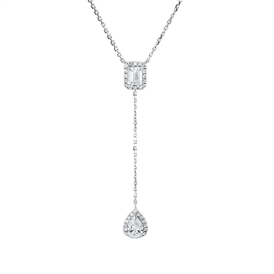 Collier 18 kt WG, 36 Brill. 0,36 ct, TW-si, 1 Tropfen 0,48 ct, F-vsi, 1 Sm.schliff 0,50 ct, F-vsi