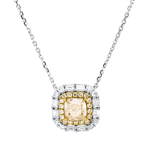 Collier 18 kt, 8 Bag.0,40ct, TW-vsi/si, 8 Brill.0,16ct, TW-si, 1 Cushion 1,07ct, gelb, 18 Brill.0,14ct, gelb
