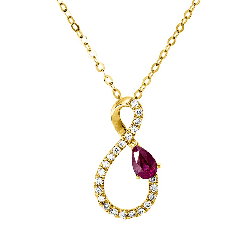 Collier 18 kt GG, mit ZÖ 40 cm + 43 cm, 22 Brill. 0,11 ct, F-vsi, 1 Rubin 0,28 ct rot
