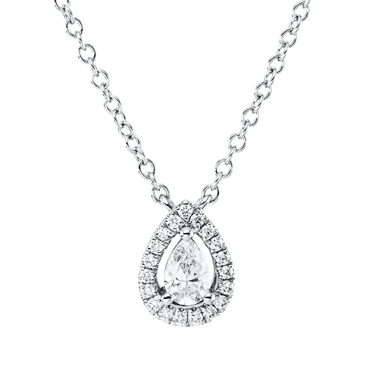 Collier 18 kt WG, mit ZÖ 40.6 cm, 1 Tropfen 0,24 ct, TW-vsi, 19 Brill. 0,09 ct, TW-vsi