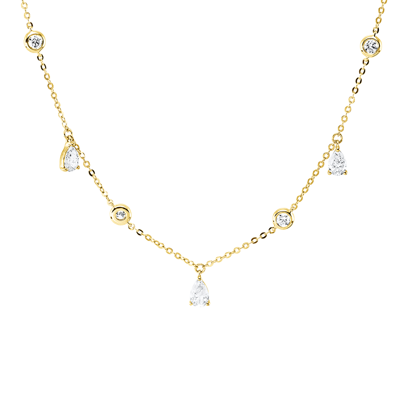 Collier 18 kt GG, 5 Tropfen 0,98 ct, TW-vsi, 6 Brill. 0,34 ct, TW-vsi