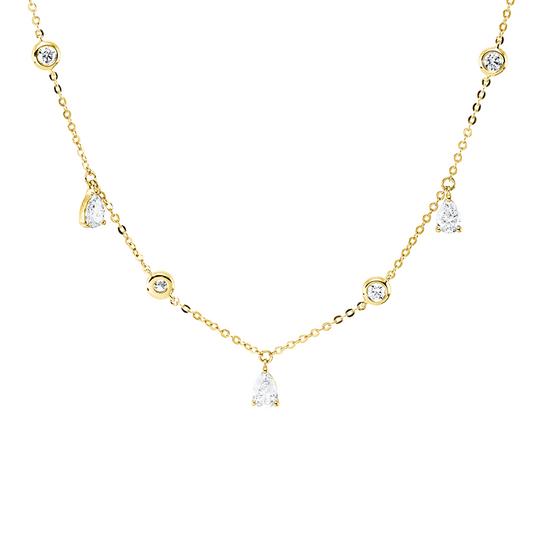 Collier 18 kt GG, 5 Tropfen 0,98 ct, TW-vsi, 6 Brill. 0,34 ct, TW-vsi