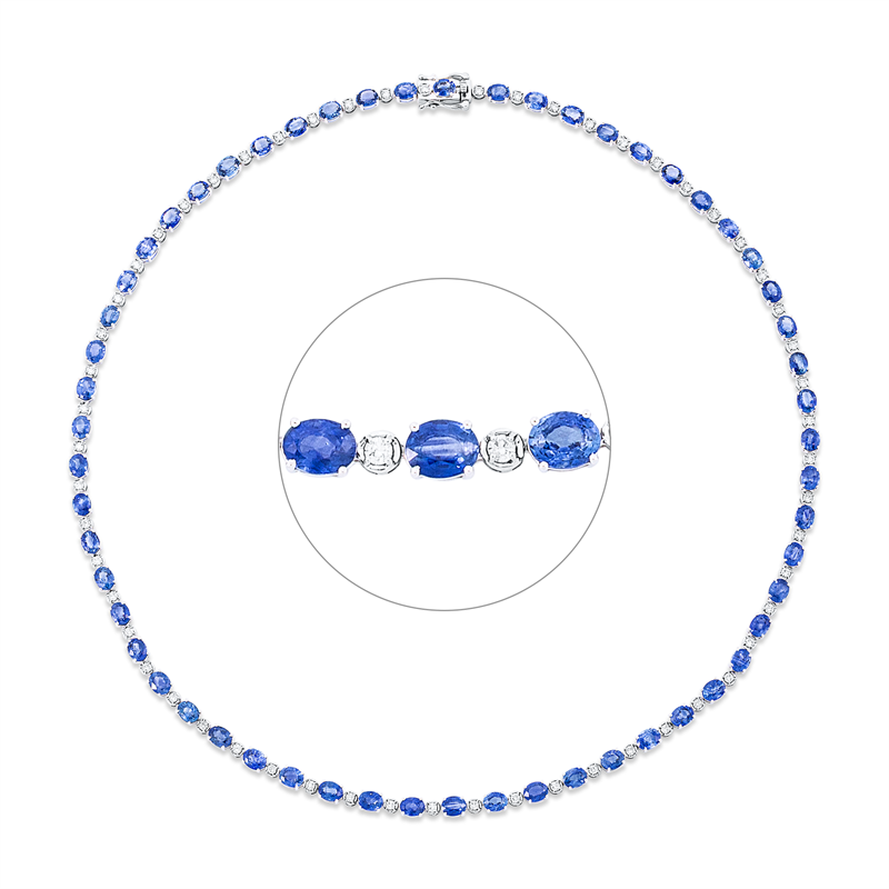 Collier 18 kt WG, 57 Brill. 1,17 ct, F-si, 57 Saphire 18,56 ct blau