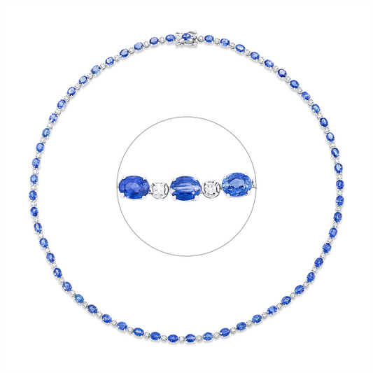 Collier 18 kt WG, 57 Brill. 1,17 ct, F-si, 57 Saphire 18,56 ct blau