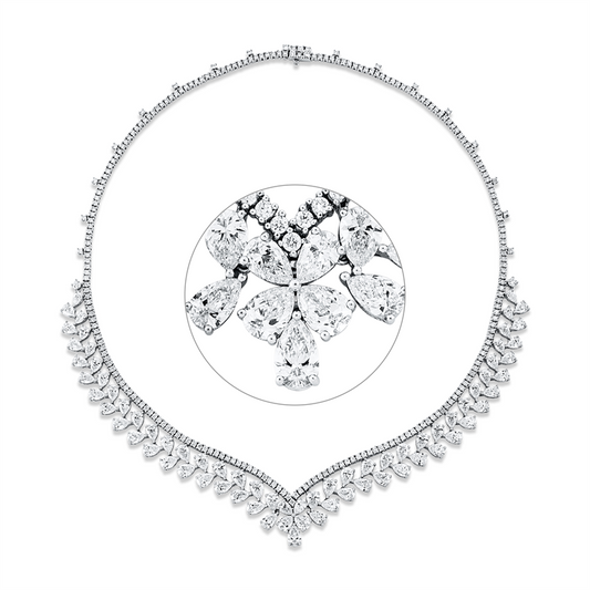 Collier 18 kt WG, Choker, 73 Tropfen 18,13 ct, TW-si, 246 Brill. 4,50 ct, TW-si